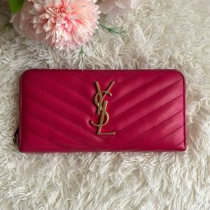 Authentic YSL Yves Saint Laurent Cassandra
Leather Zip Around Long Wallet